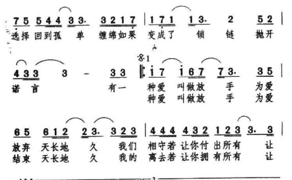 阿木演唱：有一种爱叫做放手（张嘉兴词 黄友桢曲） - 乐谱