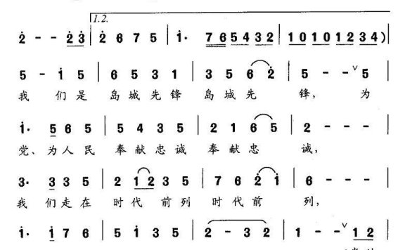 青岛老战士合唱团演唱：《岛城先锋之歌》简谱 - 乐谱