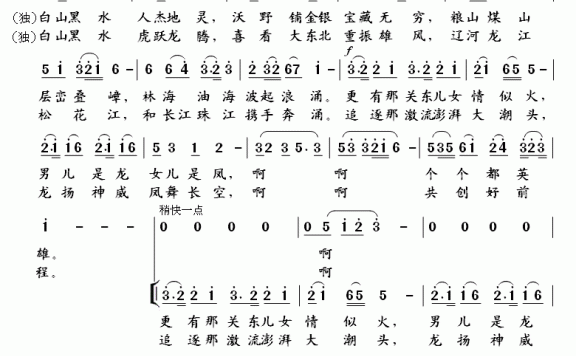 戴玉强演唱：龙腾虎跃大东北（男高音独唱及合唱伴唱） - 乐谱