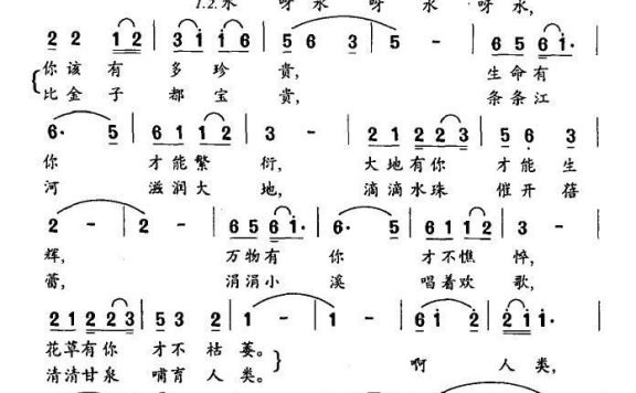 电视剧《未雨绸缪》主题歌：水呀水（毛阿敏演唱） - 乐谱