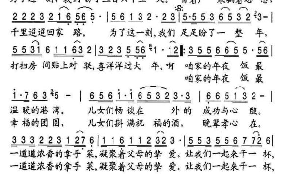 阎维文演唱：咱家的年夜饭（简谱） - 乐谱