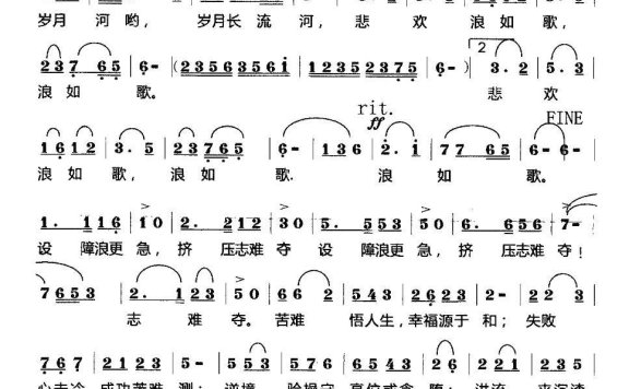 岁月河（莫恭敏曲 王崧词） - 乐谱