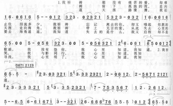 李杰演唱：心中的祈祷（臧天朔曲 黄小茂词） - 乐谱