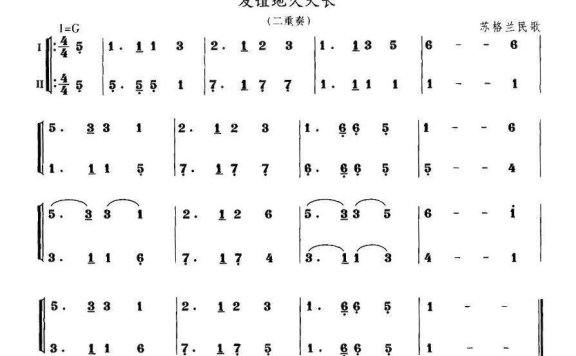 苏格兰民歌：友谊地久天长（二重奏） - 乐谱