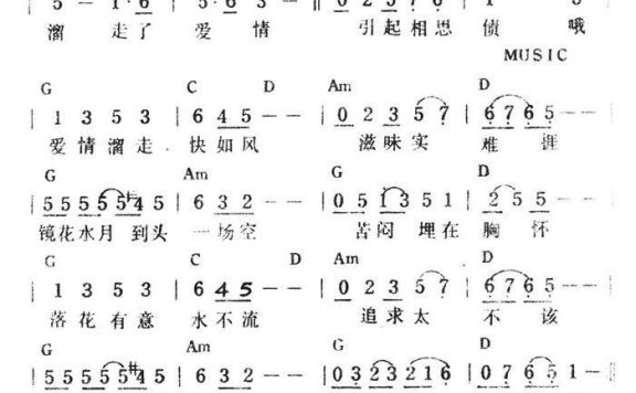 溜走了的爱情（江凤曲 姚炎词 徐小凤演唱） - 乐谱