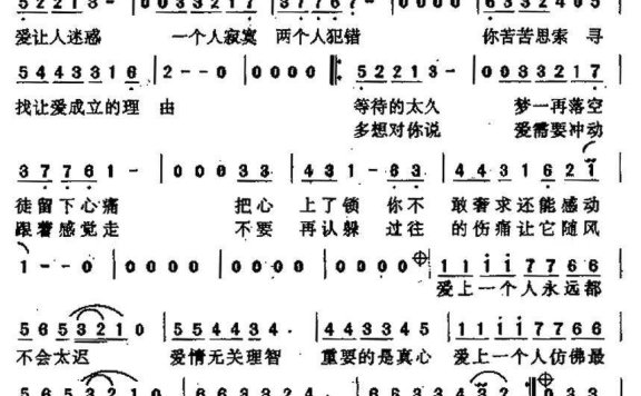 爱上一个人永远不会太迟(王中言曲 黄怡词 苏永康唱) - 乐谱