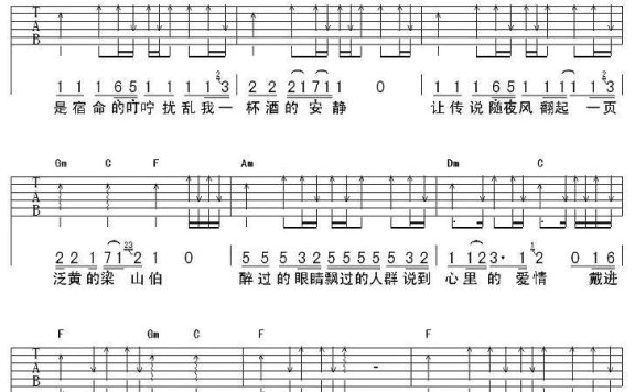 周晓鸥演唱：如果我是梁山伯（吉他谱/六线谱） - 乐谱