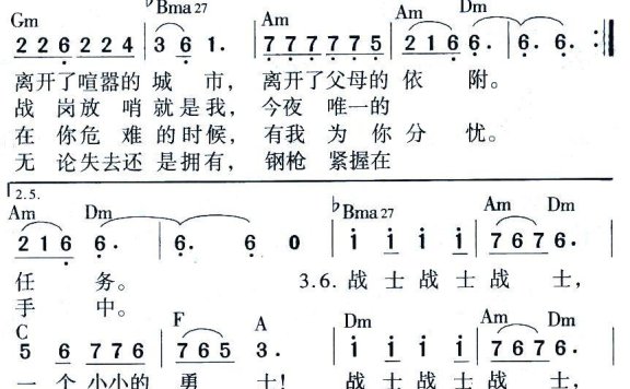 战士（小曾词曲） - 乐谱