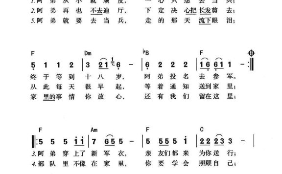 阿弟去当兵（小曾词曲） - 乐谱