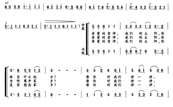 亲爱的老师我们的太阳（女声表演唱） - 乐谱