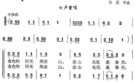 金色的阳光照凉山（女声重唱） - 乐谱