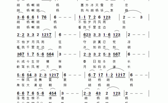 啊，胡杨（祝远良词曲） - 乐谱
