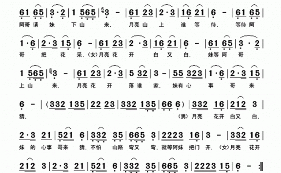 月亮山上（快乐老天曲 王月旺、黄笑云词） - 乐谱