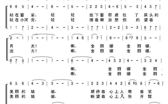 金丽娜（李红俊曲 韩传芳词） - 乐谱