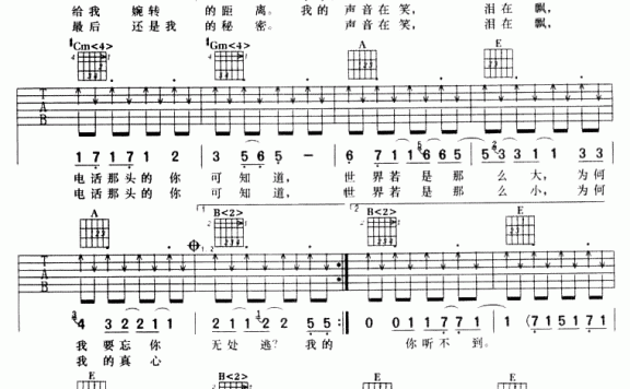听不到（吉他谱/六线谱 阿信词曲） - 乐谱