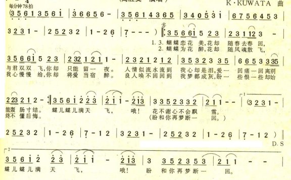 蝶儿蝶儿满天飞(K·KUWATA曲 许常德词) - 乐谱