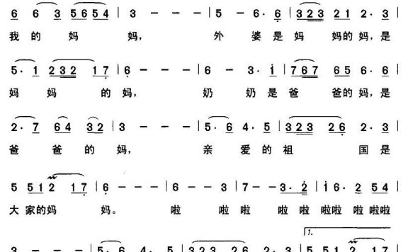 祖国是大家的妈妈（张良杰曲 李少白词） - 乐谱