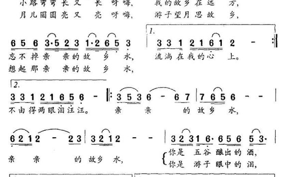 亲亲的故乡水（王胜利曲 赵立波词） - 乐谱