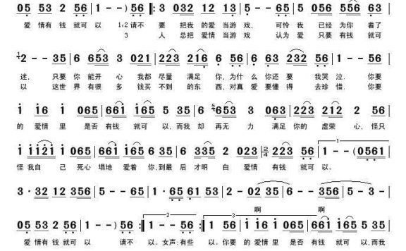 爱情有钱就可以（刘宏杰词曲） - 乐谱