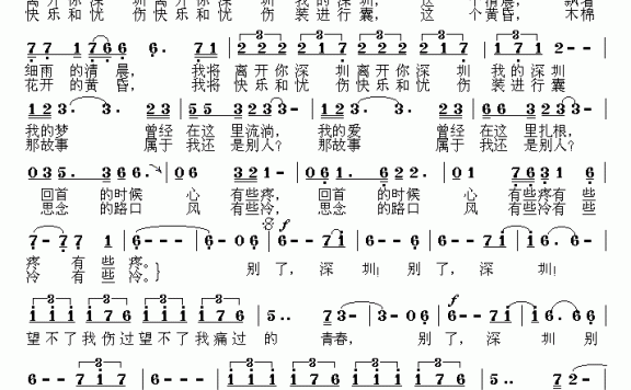 别了，深圳（孙广志曲 叶方义词） - 乐谱