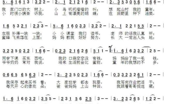 我山村的童年（孙卫东曲 刘兰芳词） - 乐谱