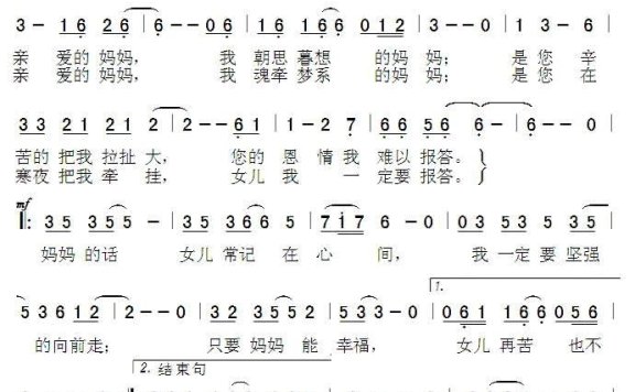 亲爱的妈妈（刘兰芳词 孙卫东曲） - 乐谱