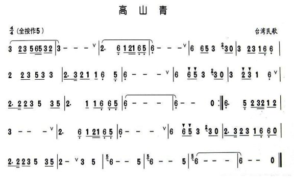 高山青（台湾民歌） - 乐谱