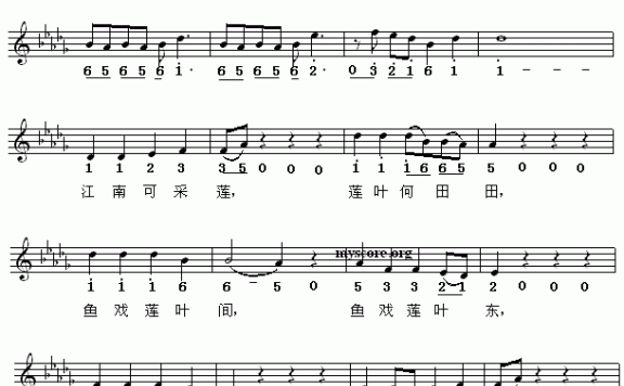 江南(汉乐府词 谷建芬曲 线简谱混排版) - 乐谱