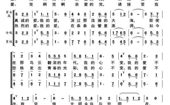 党啊，请接受我真诚的爱（伍仲达曲 王德词） - 乐谱