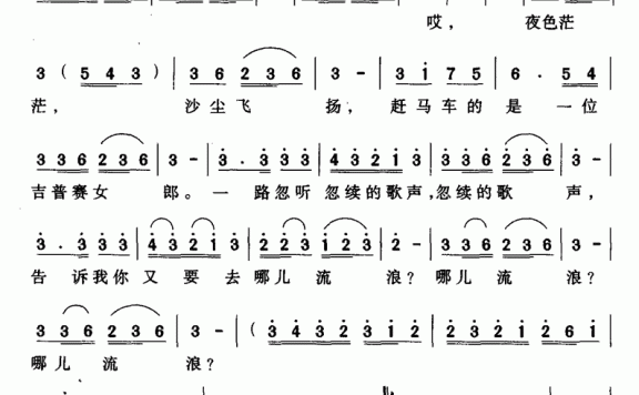 赶车的吉普赛女郎（林泉曲 夏雄词） - 乐谱