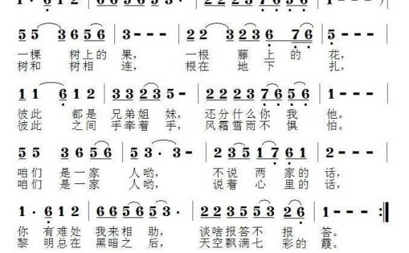咱们是一家人（郑连叶曲 彭华江词） - 乐谱