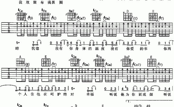 一个人住（吉他谱/六线谱 阿杜演唱） - 乐谱