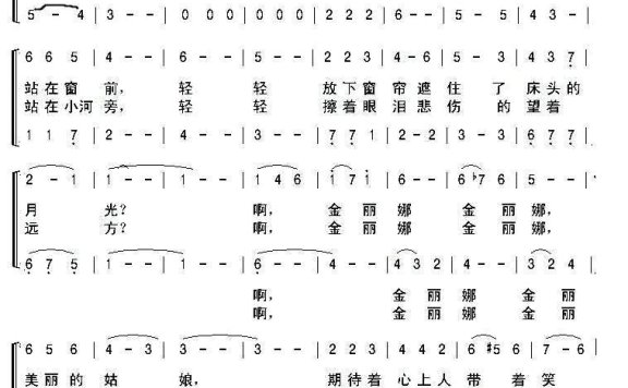金丽娜（李红俊曲 韩传芳词） - 乐谱