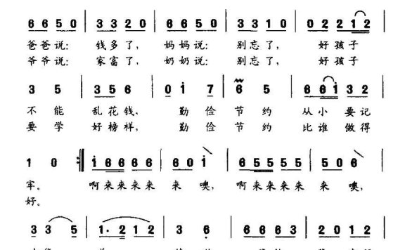 勤俭节约比谁做得好（田光曲 黄持一词） - 乐谱