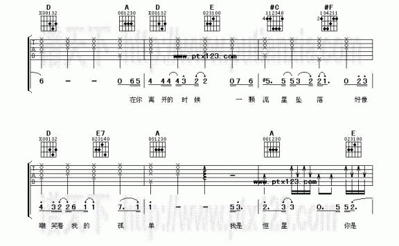 恒星流星(吉他谱/六线谱 张杰唱) - 乐谱