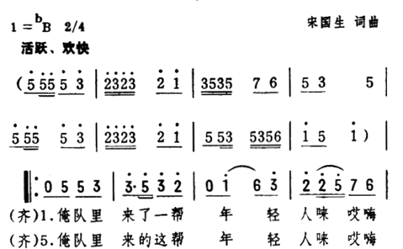 俺队里来了一帮年轻人（女声表演唱 宋国生词曲） - 乐谱