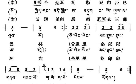 舍令令桑朗朗（藏族民歌、藏文及音译版） - 乐谱