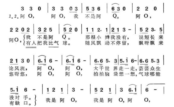 阿O之歌（电视系列小品《开心阿O》主题歌） - 乐谱