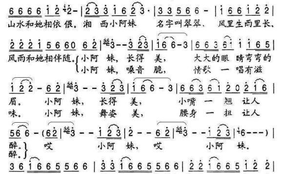 湘西小阿妹(祝延君曲 文生词) - 乐谱