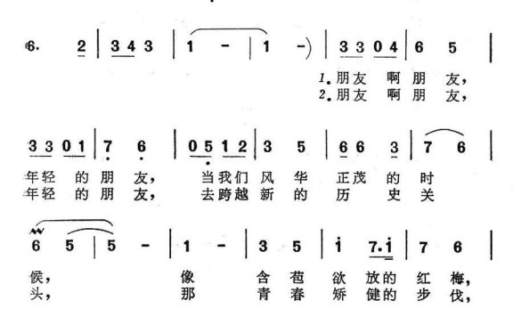 朋友啊，年轻的朋友（电视剧《女友》主题歌） - 乐谱