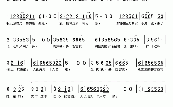 爱我就不要伤害我（瑞雪曲 绿柳词） - 乐谱