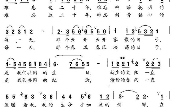 难忘二十年（孙川曲 米思及词） - 乐谱