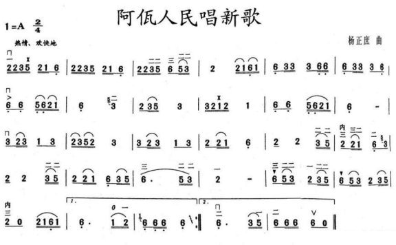 阿佤人民唱新歌（杨正庶曲） - 乐谱