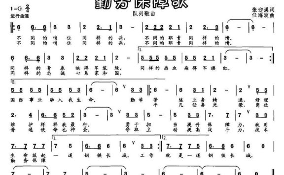 勤务保障歌（任海波曲 张迎溪词） - 乐谱