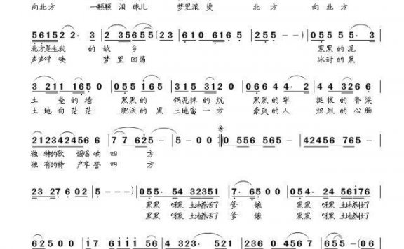 向北方（齐鲁小2哥词 米宜依曲） - 乐谱
