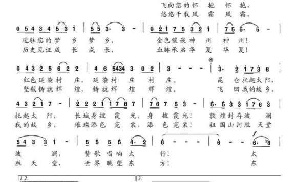 祖国颂（王小闹词 张艺军曲） - 乐谱