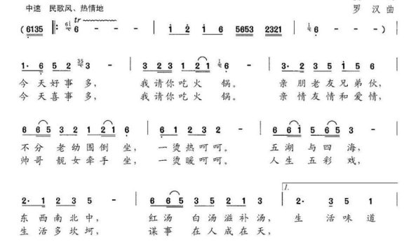 我请你吃火锅（小天鹅集团之歌） - 乐谱