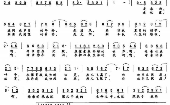 母爱(关海晏词 朱南溪曲) - 乐谱