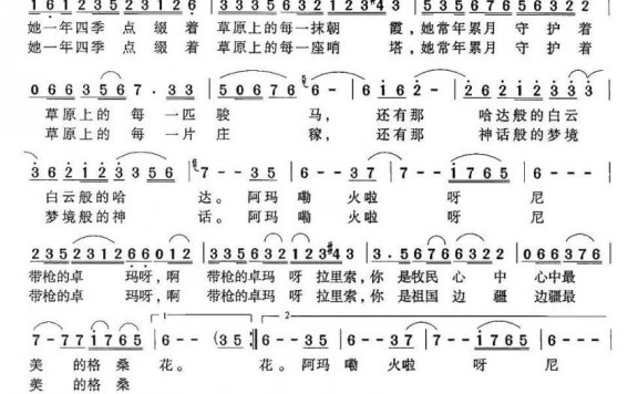 带枪的卓玛（杨天解曲 刘德才、程志强词） - 乐谱