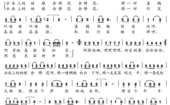 云朵上的姑娘会绣花（周贵绵曲 龙敦仁词） - 乐谱